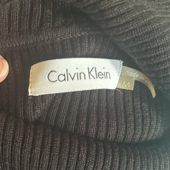 Calvin Klein Sweater Dress Sz M Black Cowl Neck Pleated Midi Skirt Business - Picture 5 of 6